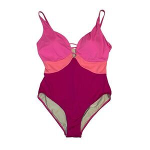 Swimsuits For All Tummy control Pink color block Swimsuit, Slimming, 10